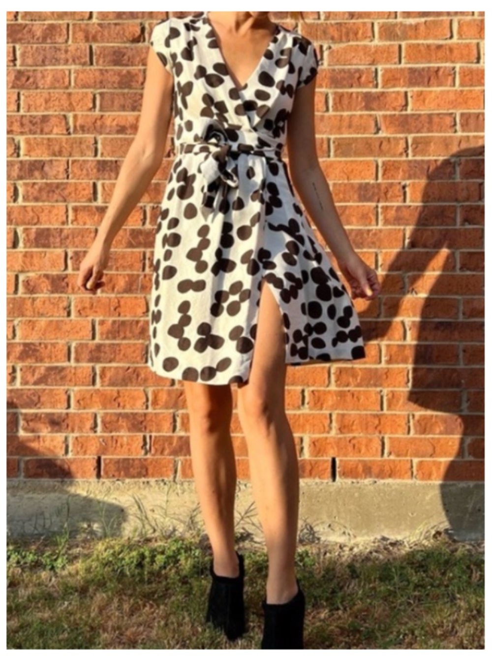 Banana Republic silk wrap brown dotted dress 2